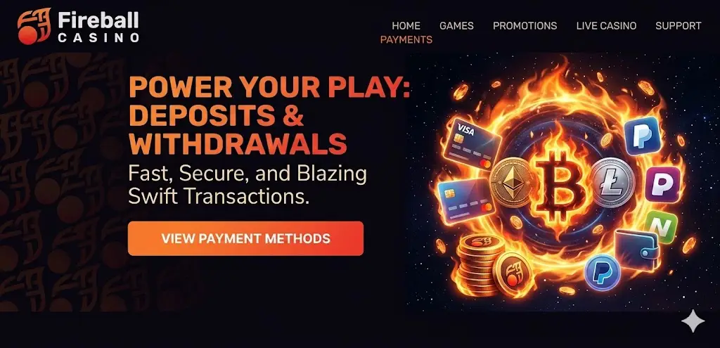Fireball Casino fizetési módok – betét és kifizetés